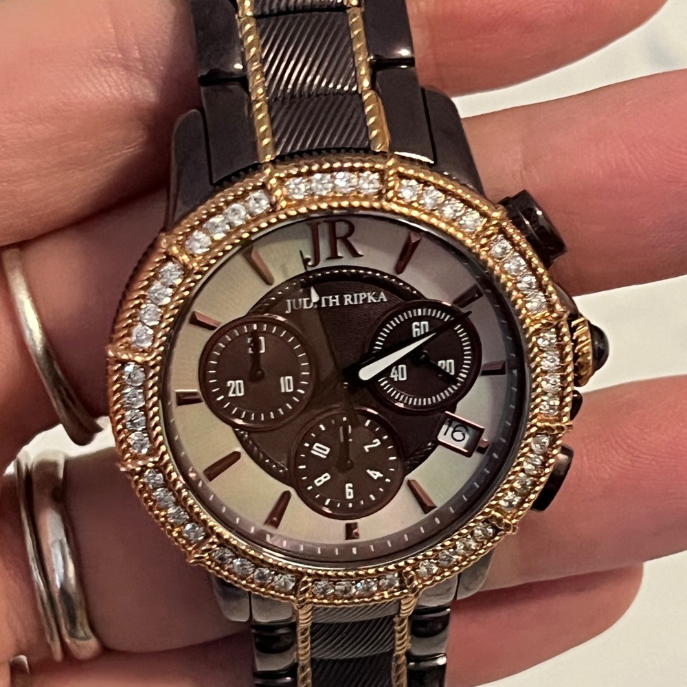 Judith Ripka Gold and Chocolate Brown Watch with Diamonique Bezel